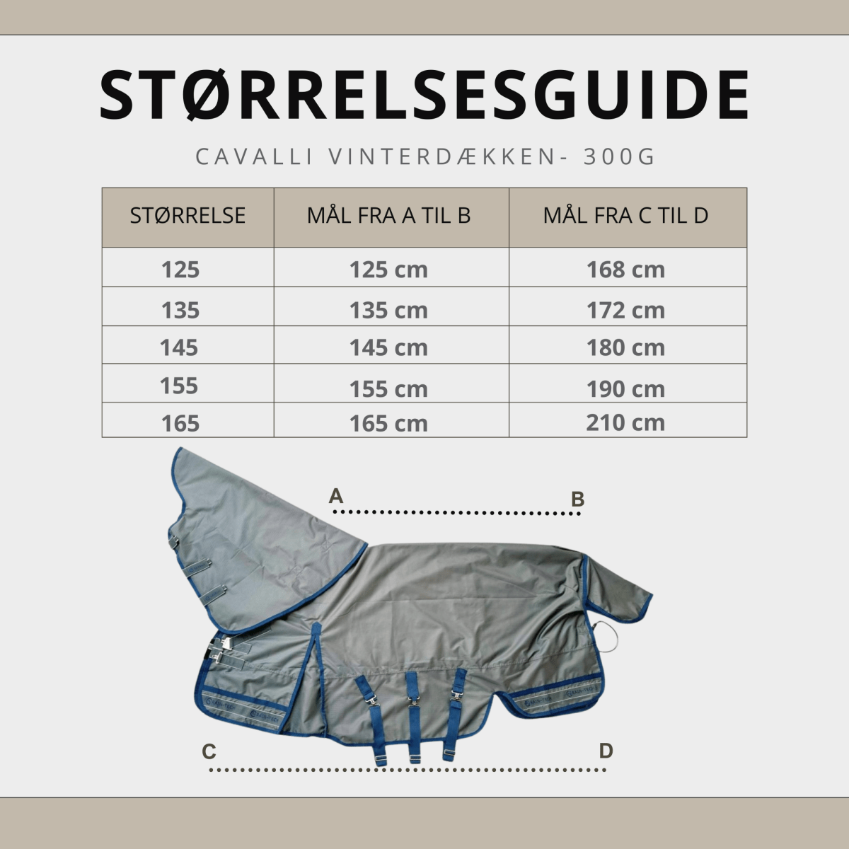 Cavalli Vinterdækken med aftagelig hals 300 gram - Grå - animondo.dk - Cav3100