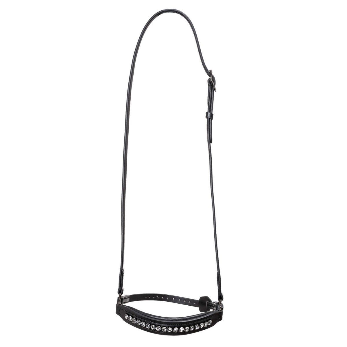 Hanoverian Noseband "DIAMOND" with dark metal buckles and anthracite rhinestones - animondo.dk - NR-DIA-ANT