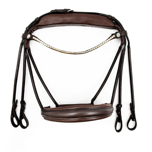 Finesse Bridles Cassidy Kandar, rundsyet m. bredt næsebånd - brun/brun/guld - animondo.dk